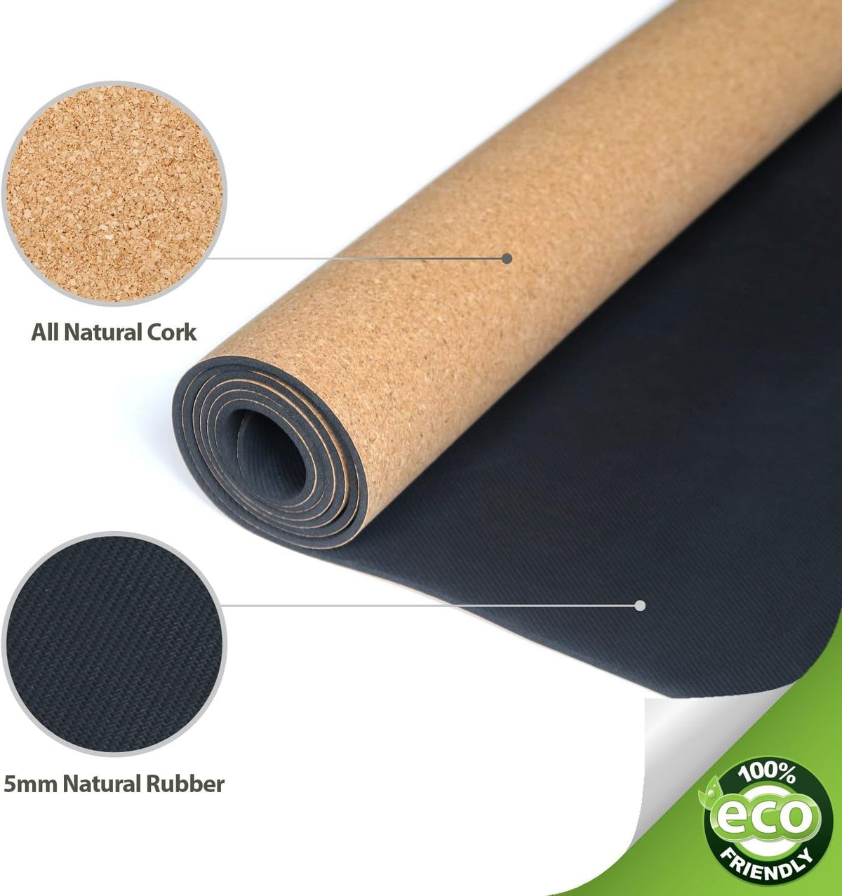 Natural Cork/Rubber Yoga Mat 73" x 24 1/2" x 5mm Z33923