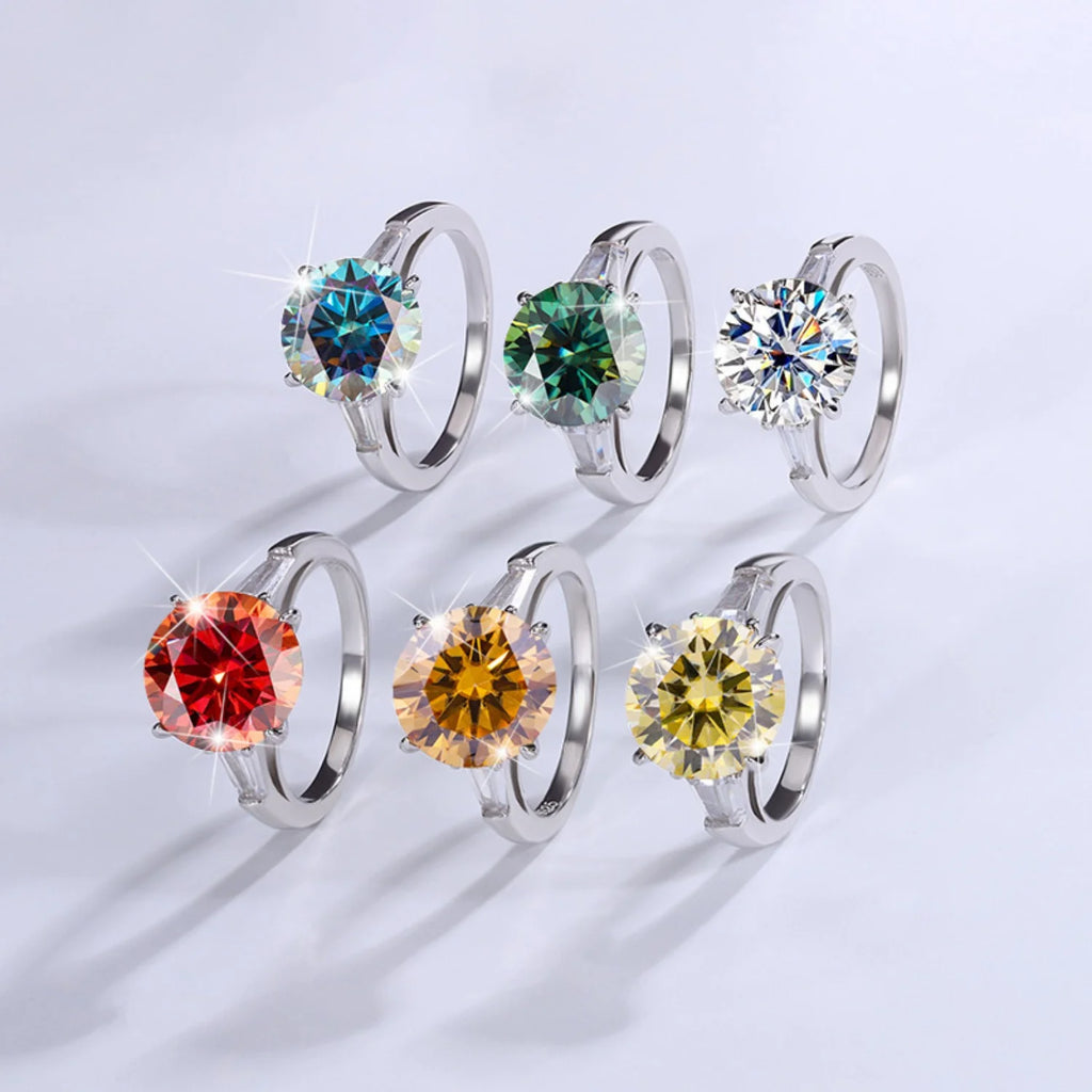 5ct Round Cut Moissanite Sterling Silver Engagement Rings with Certificate A850