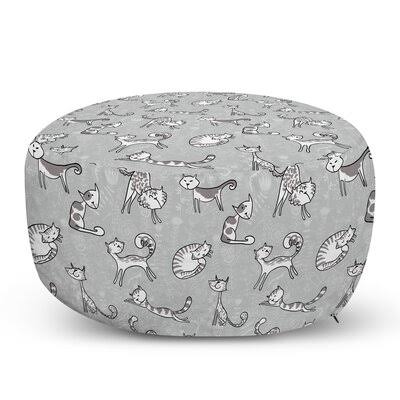 White/Tan Round Pouf Ottoman W996