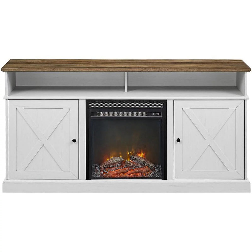 60" Tall Highboy Fireplace TV Stand in Rustic Oak/Brushed White G270945