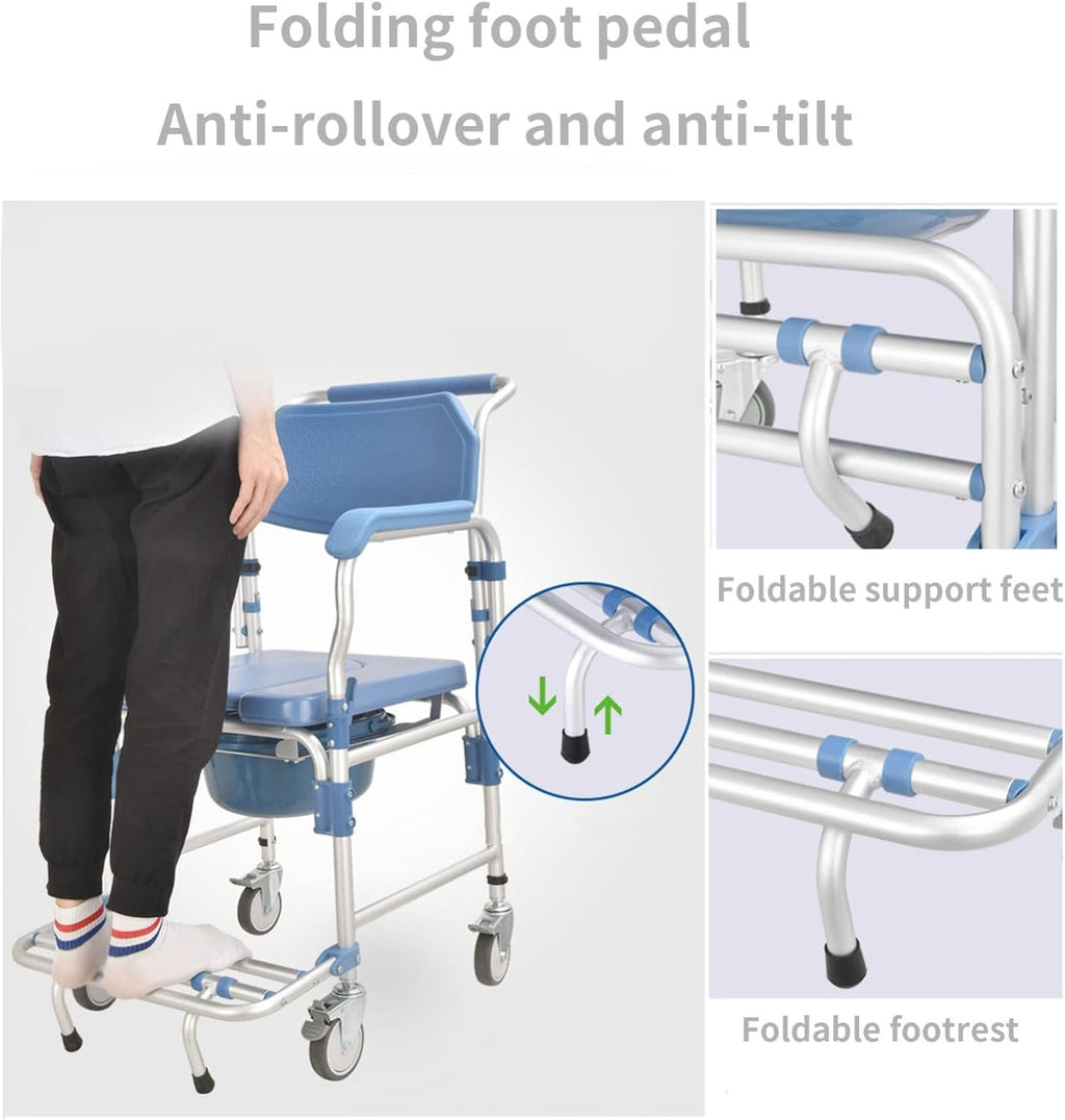 Toilet Chair with Wheeled - Shower Wheelchair - Commode Mobile Chair with Armrest Q13413