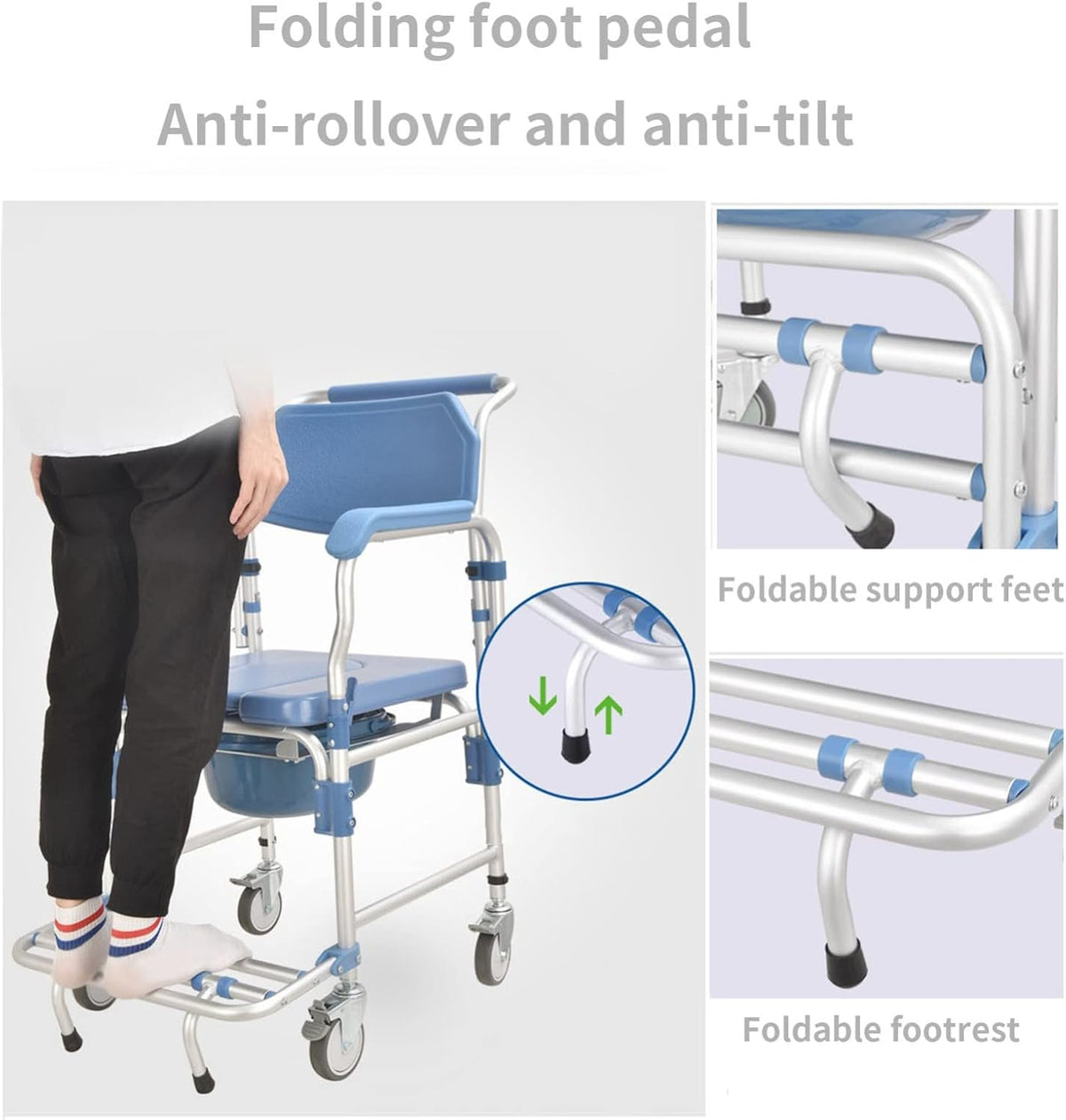 Toilet Chair with Wheeled - Shower Wheelchair - Commode Mobile Chair with Armrest Q13413