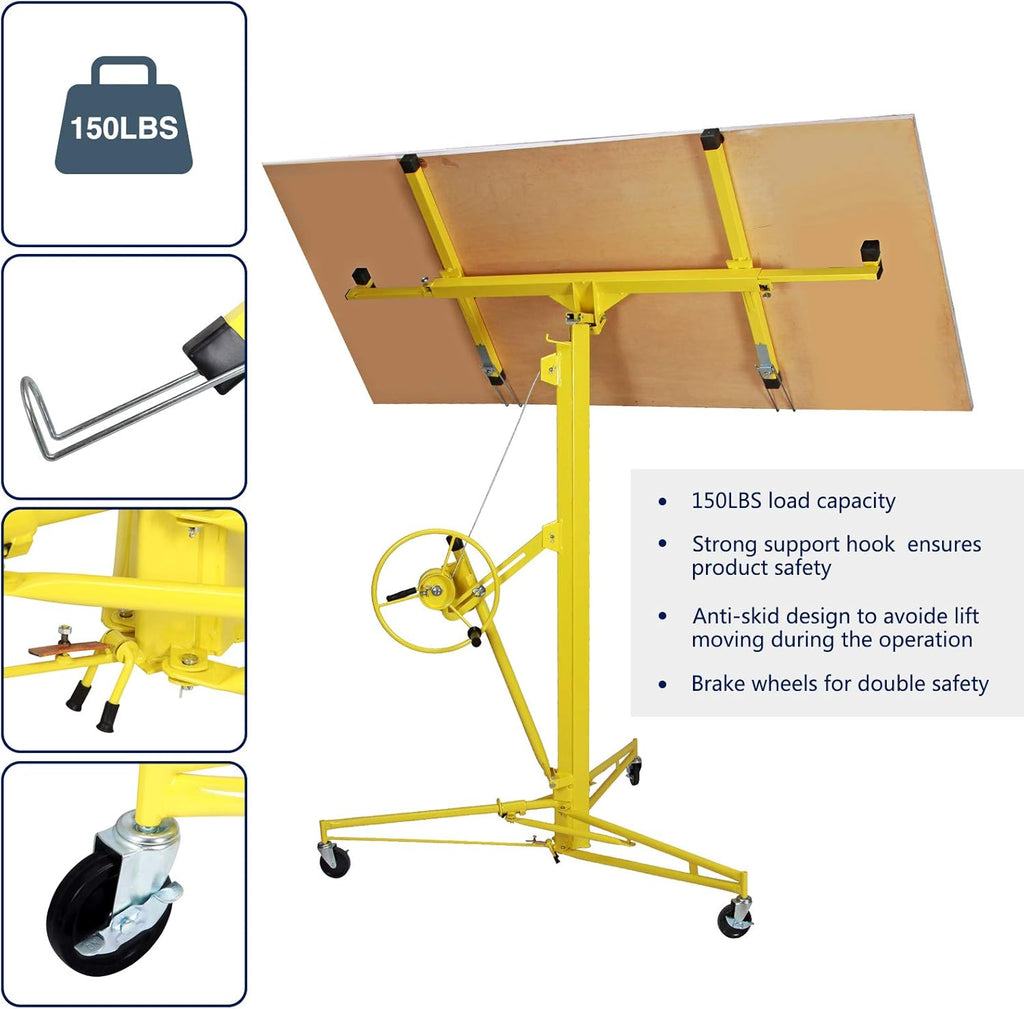 Drywall Lift Rolling Panel Hoist Jack Lifter 11FT B25017