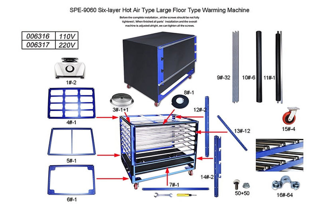 Large Warming Machine Six-layer Hot Air Floor Type Vertical Screen Drying Cabinet 35"x24" H6314