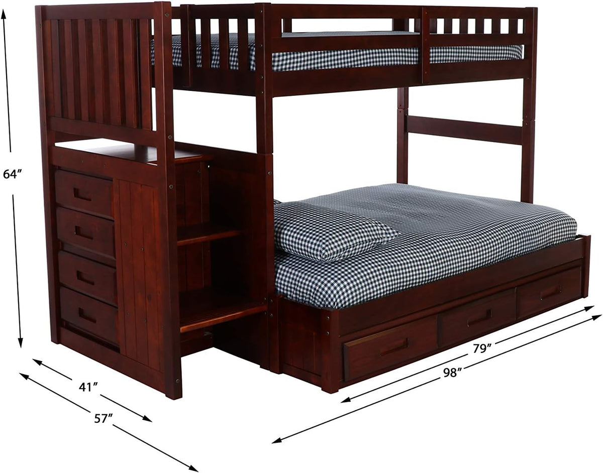Twin Over Full Staircase Bunk Bed with 3 Drawers R956
