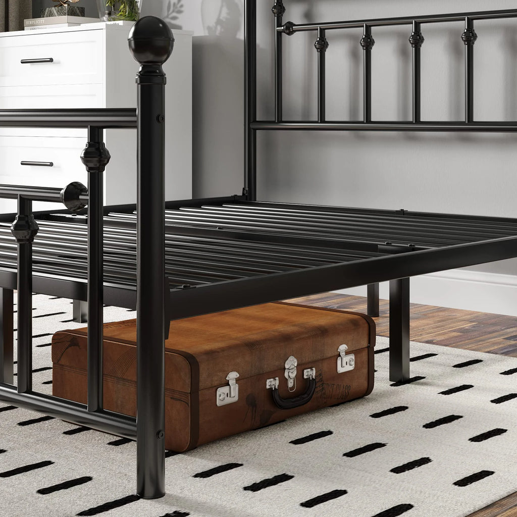 Full Size Black Iron Bed Frame with Headboard and Footboard O8103