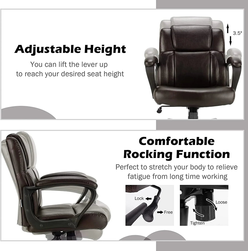 Dark Brown Leather Ergonomic Mid Back Office Chair S3483