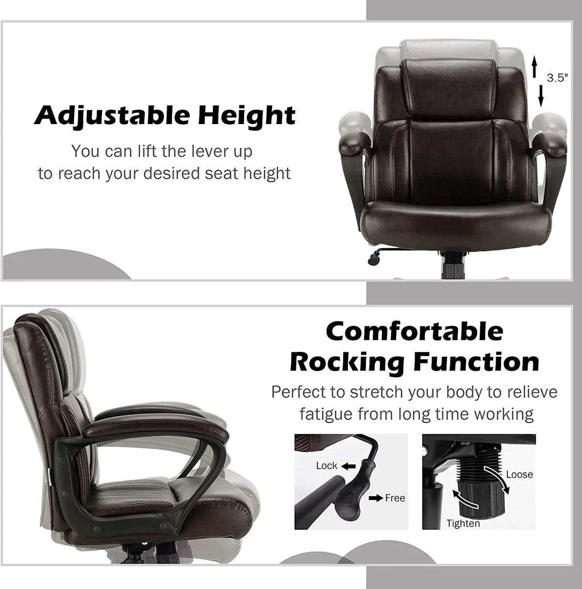 Dark Brown Leather Ergonomic Mid Back Office Chair S3483