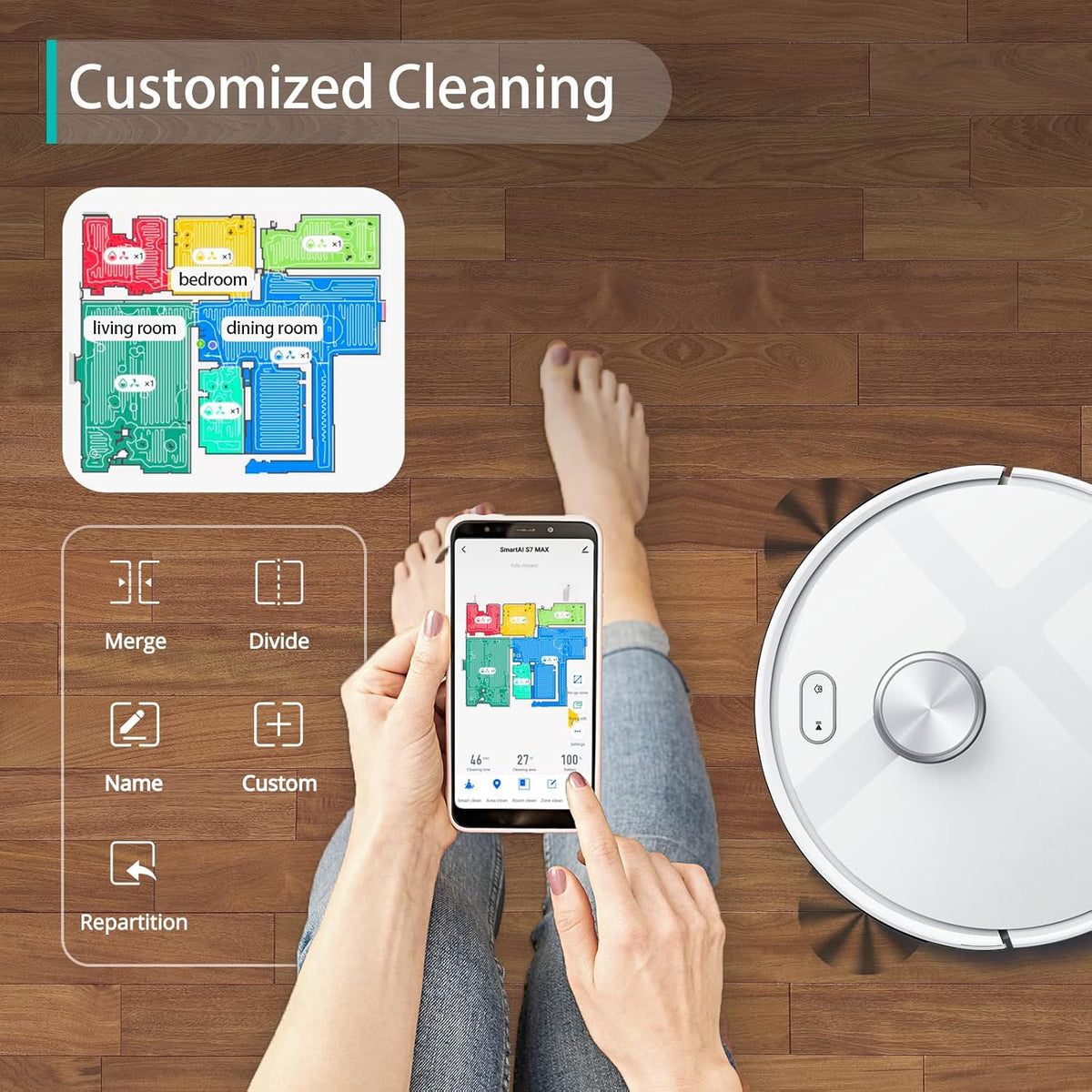 3200Pa Lidar Navigation Robot Vacuum and Mop Combo B1993