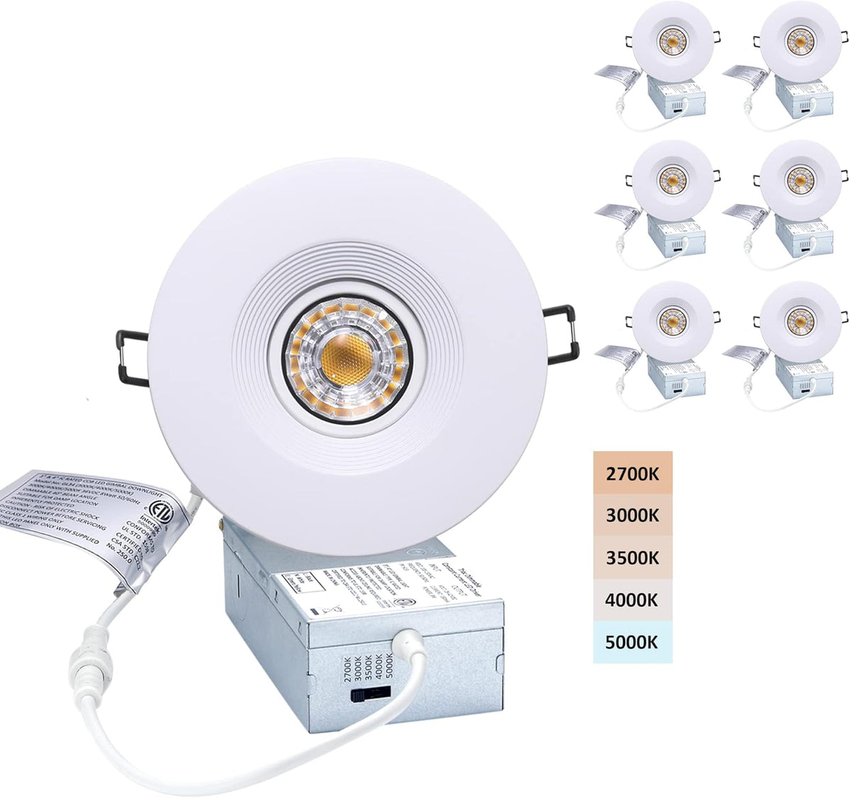 6 Pack Dimmable Recessed Gimbal Downlight with Junction Box K847318