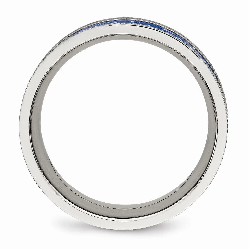Stainless Steel Ring with Blue Carbon Fiber Inlay P106856