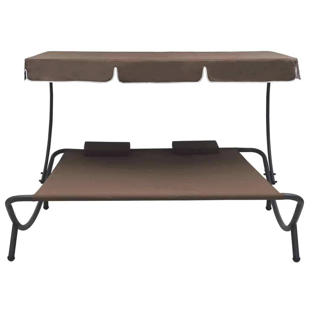 Outdoor Bed with Canopy and Pillows Brown Q464231