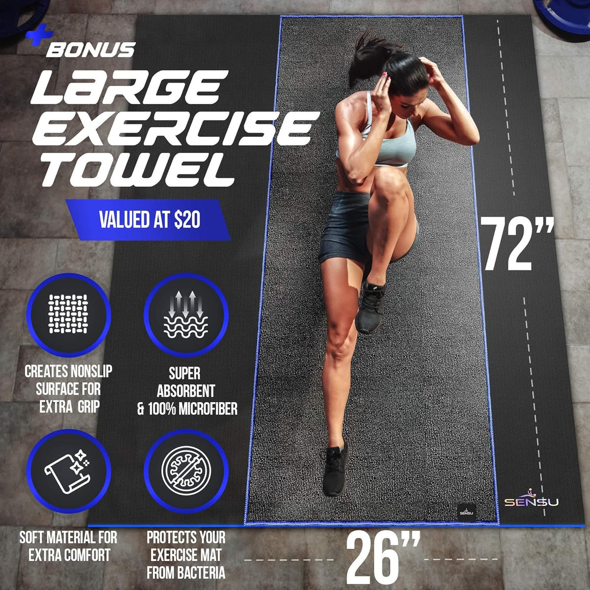 Large Exercise Mat 6’ x 4’ x 8.5mm Extra Thick Non-Slip Workout Mat R305