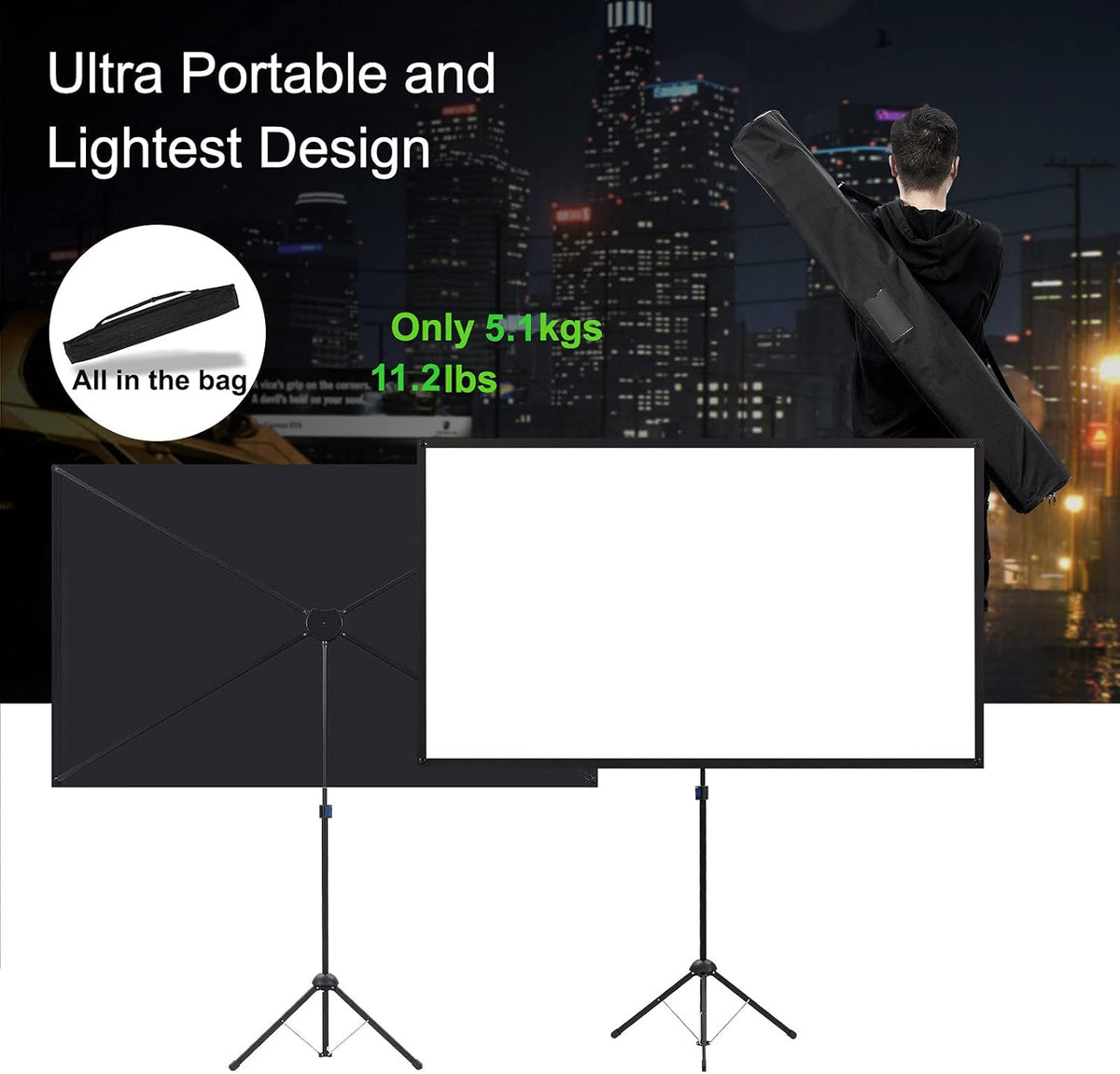 80 Inch 16:9 Portable Projector Screen with Stand M333644
