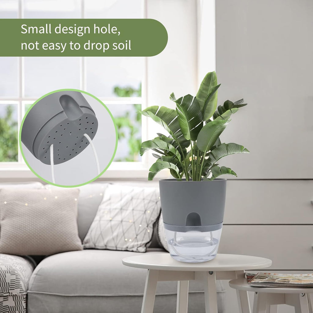 6 Pack Grey Plastic Self Watering Plant Pot Y14090