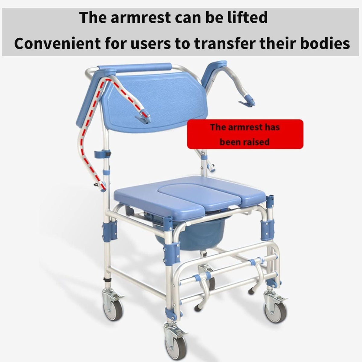 Toilet Chair with Wheeled - Shower Wheelchair - Commode Mobile Chair with Armrest Q13413