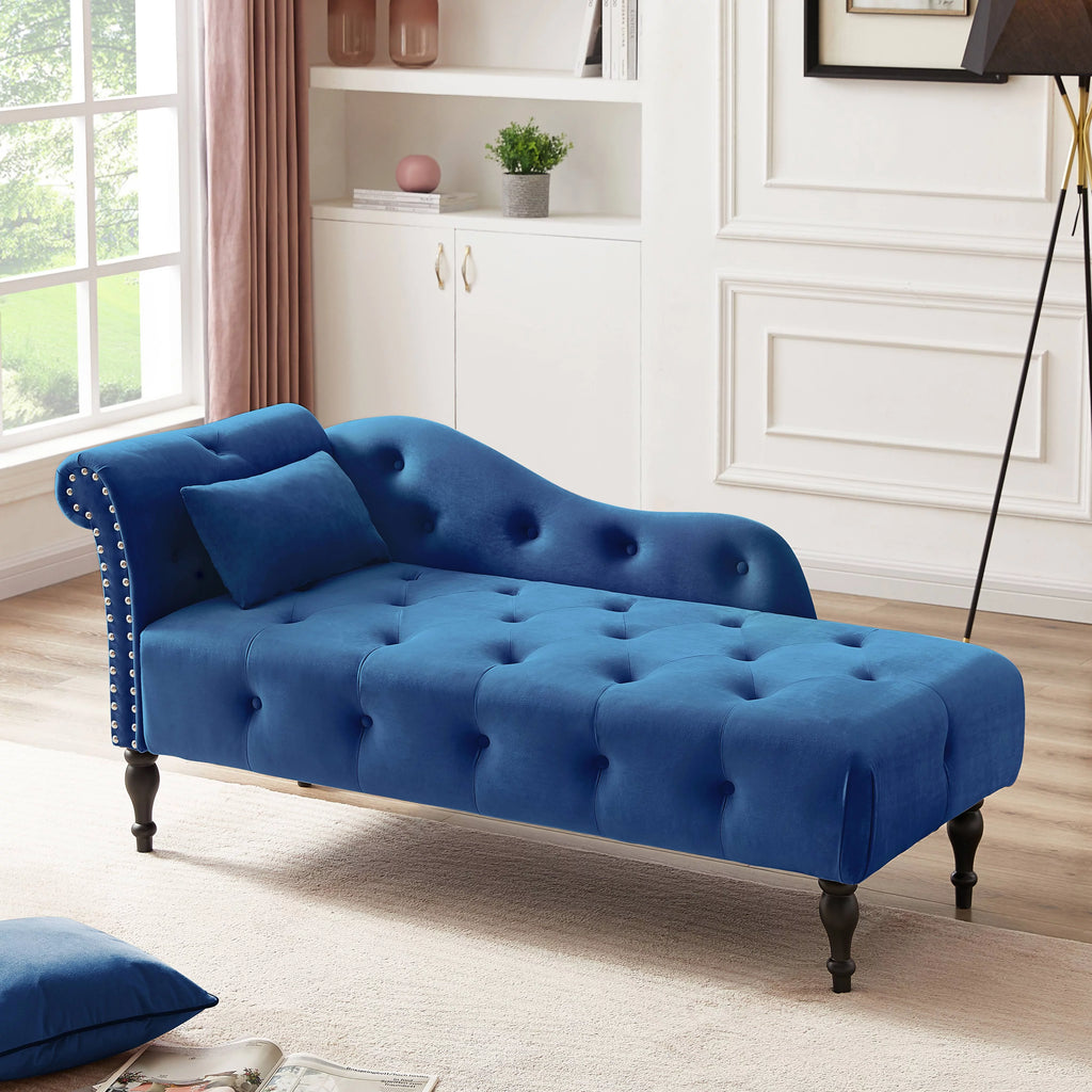Blue Upholstered Chaise with Accent Pillow M49529