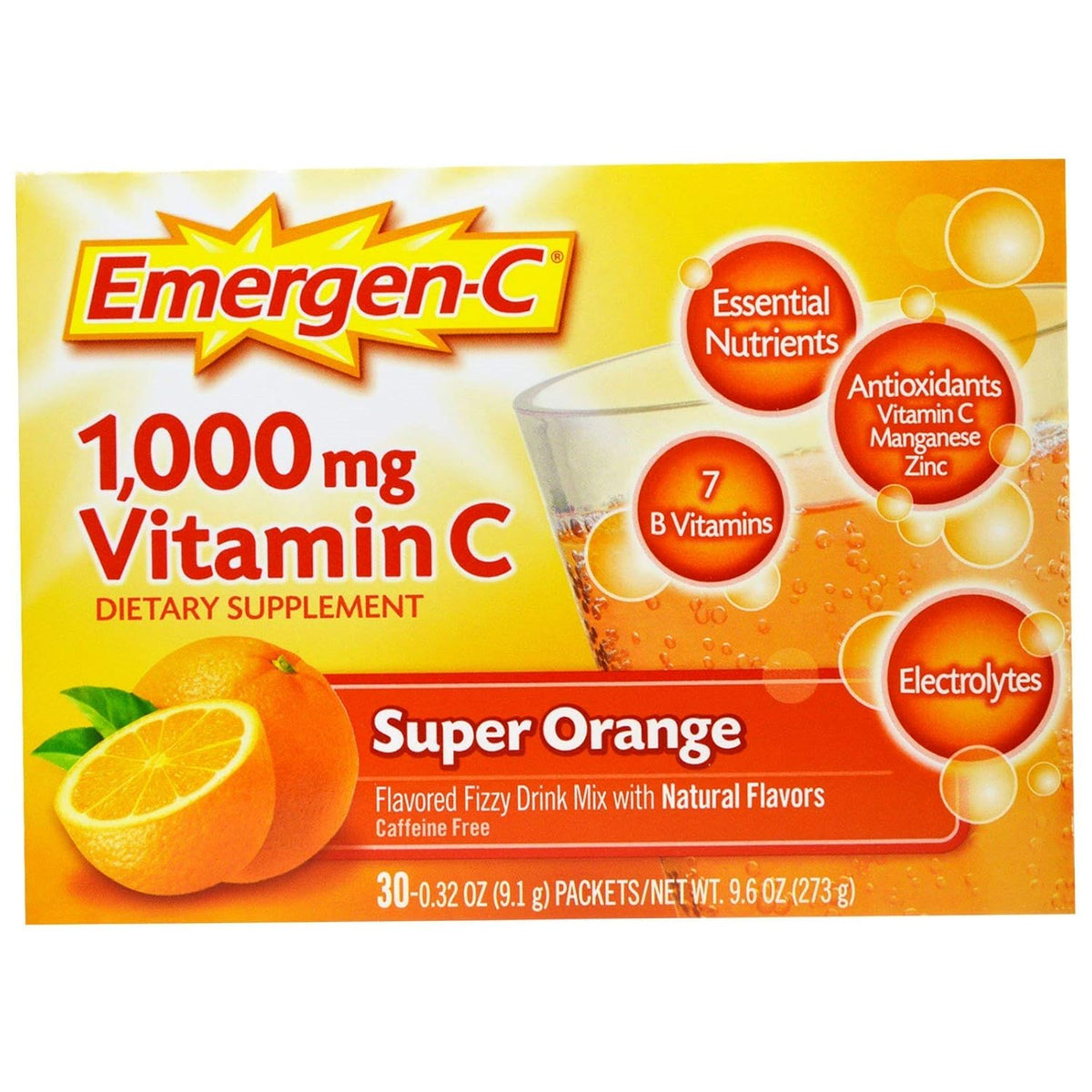 30 Count Super Orange Flavor Dietary Supplement Fizzy Drink Mix with 1000mg Vitamin C S9741