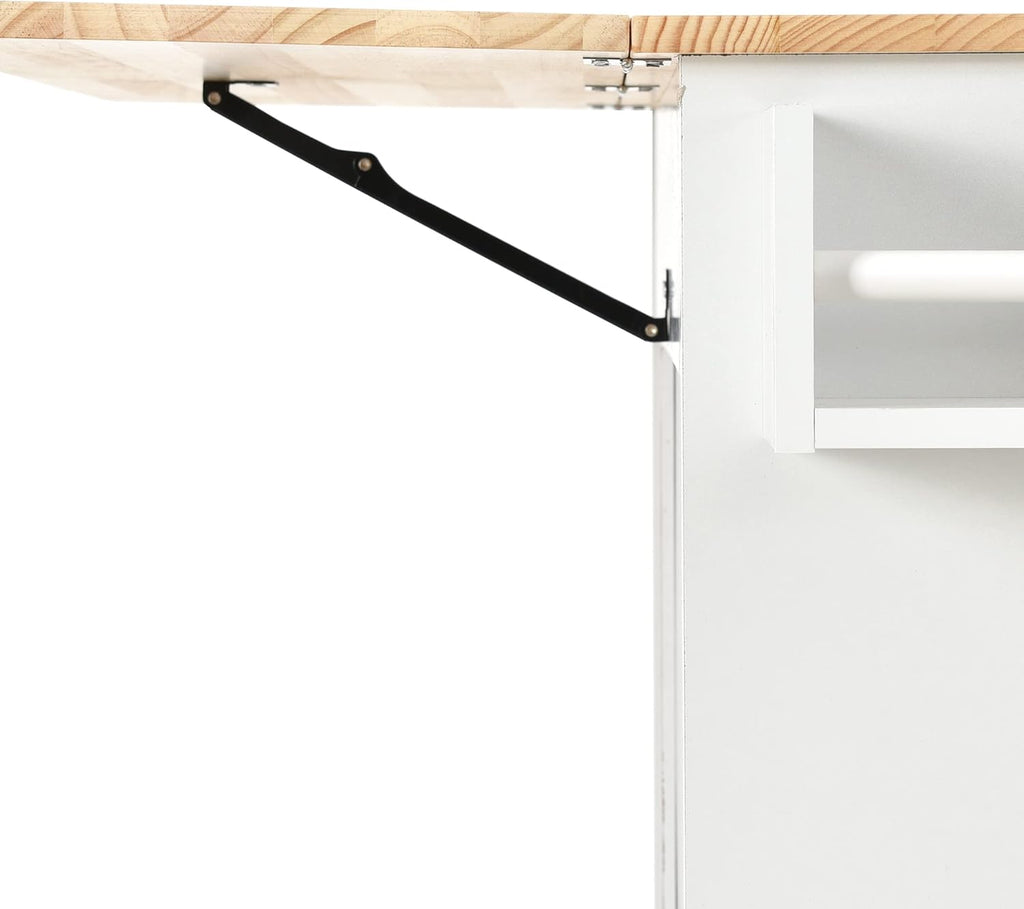 White Kitchen Island with 3 Drawers and Rolling Cart I6107