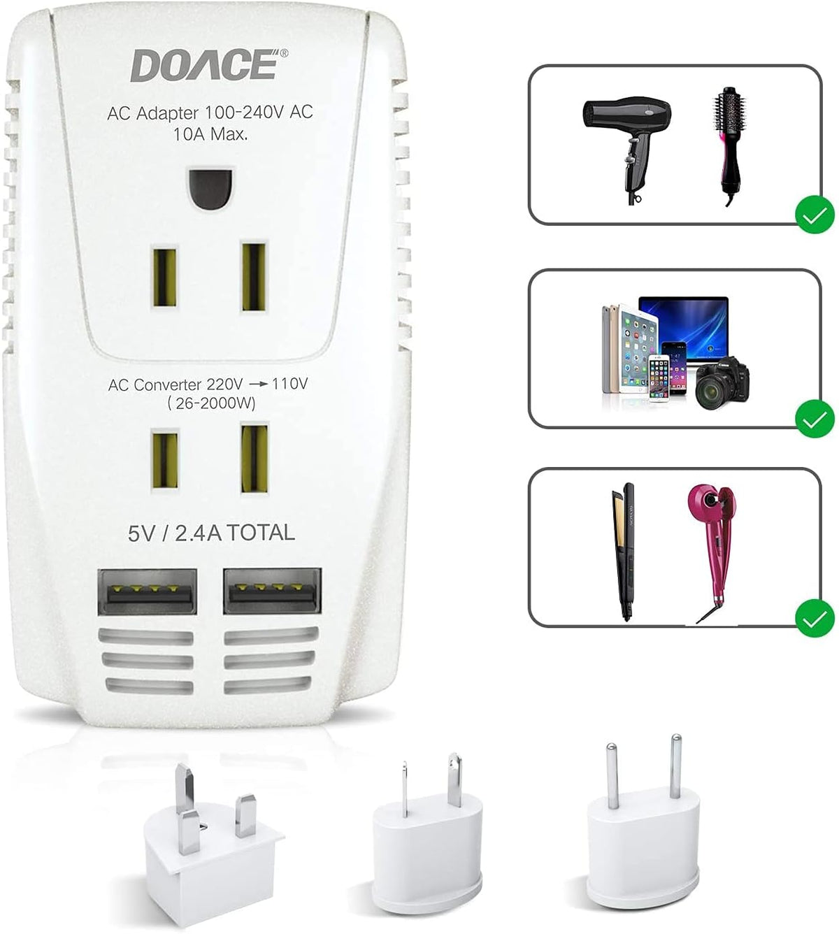 2000W Travel Voltage Converter with 2 USB and EU/UK/AU/US Plugs L7744