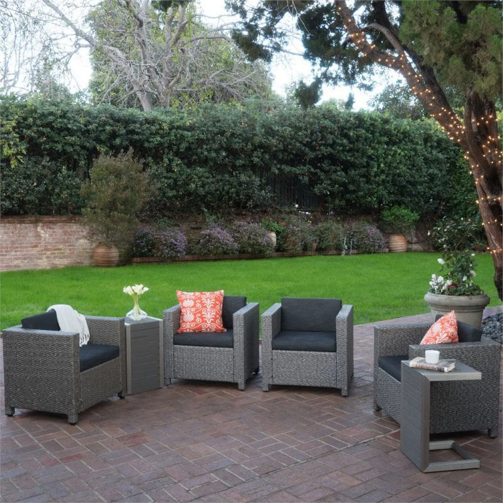 6 Piece Outdoor Wicker Chair and Wood Table Set S236