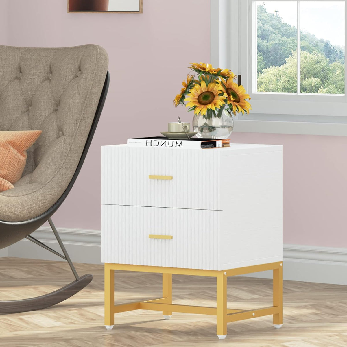 2-Drawer Nightstand with Storage Cabinet Metal Frame M500