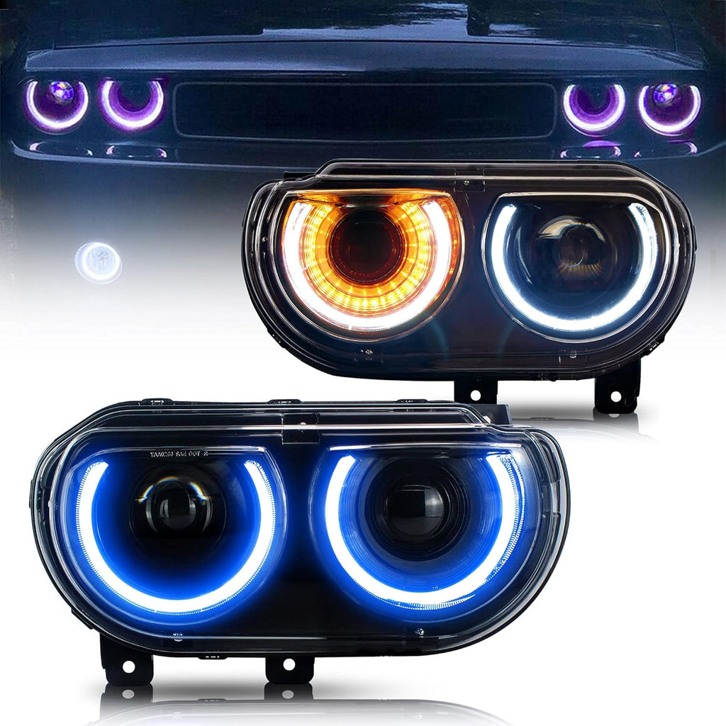 RGB Led Headlights with Sequential Indicator Halo and Colorful Halo DRL F95684