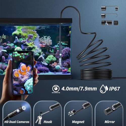1920P HD Borescope with 8 Adjustable LED Lights, 16.4ft Semi-Rigid Snake Camera V575828