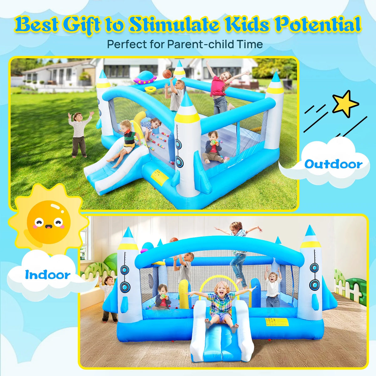 Inflatable Bounce House with Blower, 198" x 180" x 96" Tall E503
