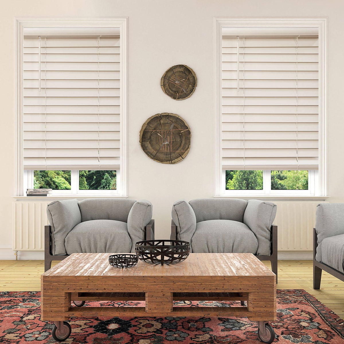 White 57x22 Faux Wood Cordless Blinds F980