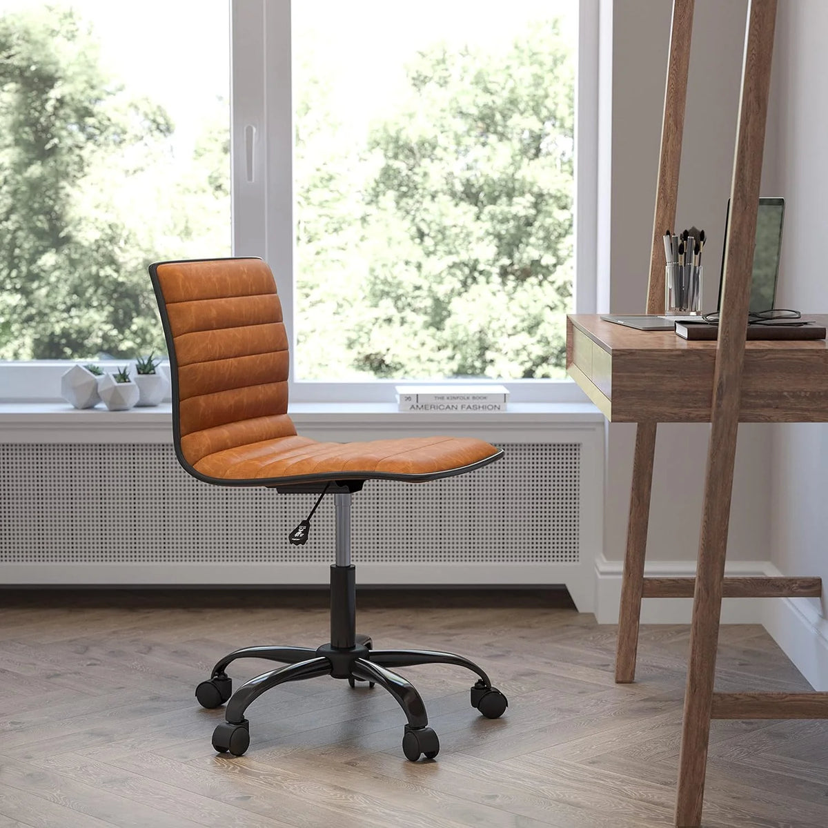Brown Ribbed Swivel Office Chair N836