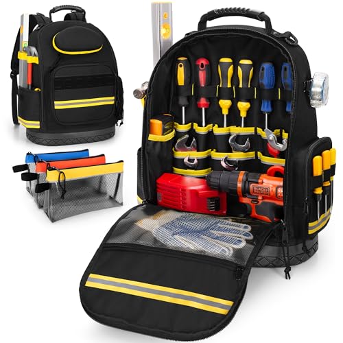 Heavy Duty Black Tool Backpack with 3 Pouches C50626