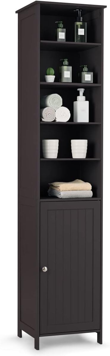 Gray Tall Bathroom Tower Cabinet with Adjustable Shelves B588618
