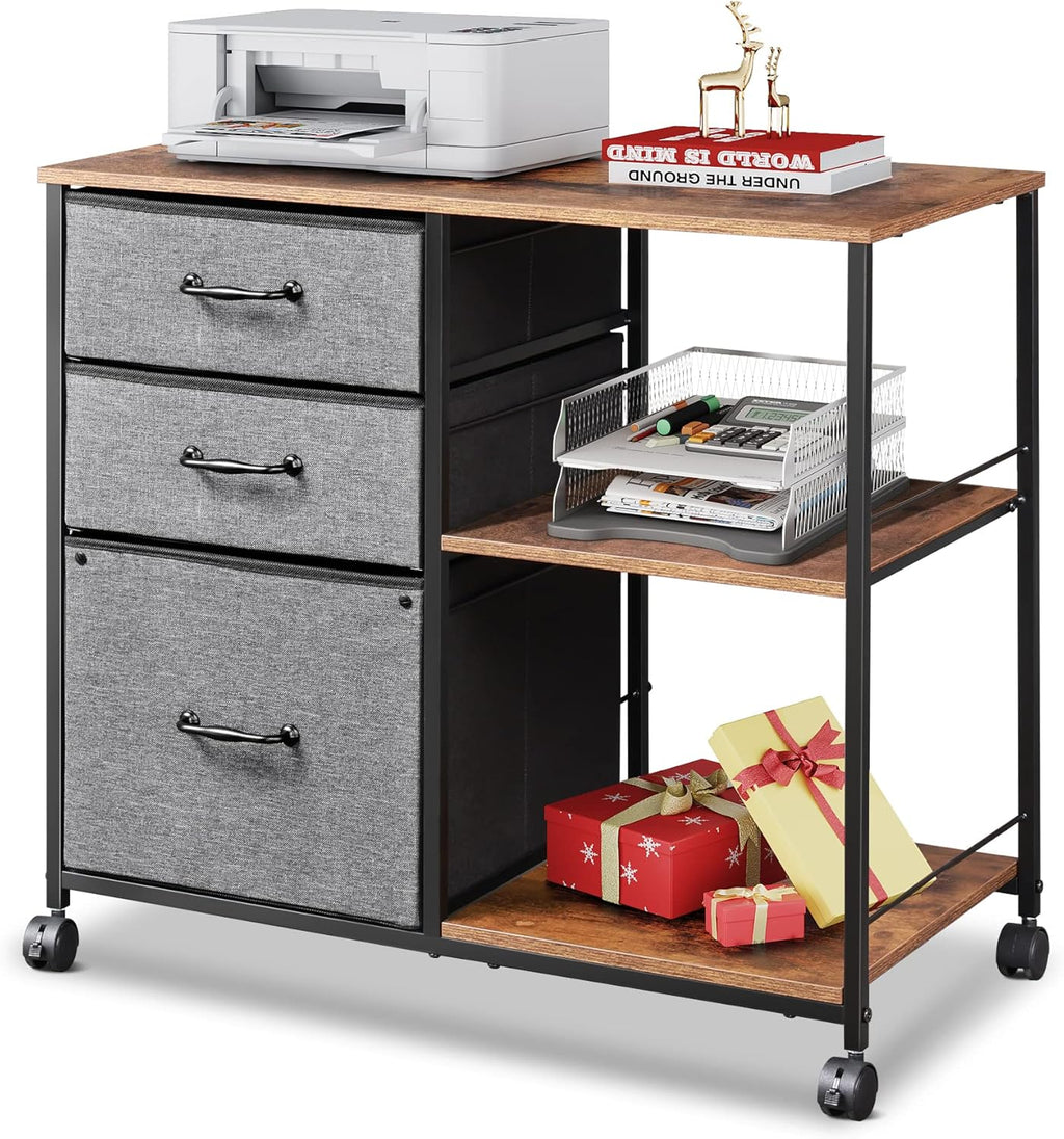Black 3 Drawer Mobile File Cabinet with Open Storage Shelf M58880