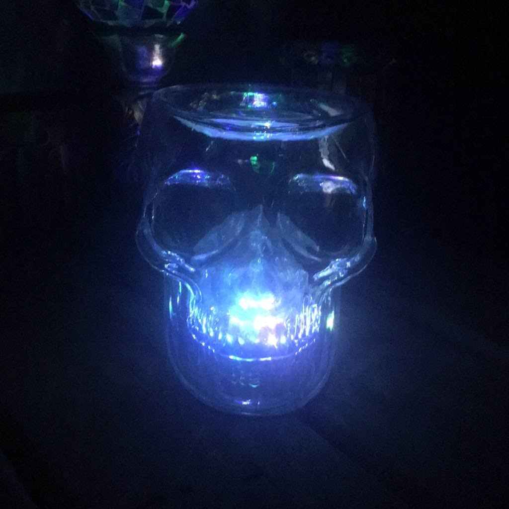 Light Up Skull 3 Wick Glass Candle Holder K190917