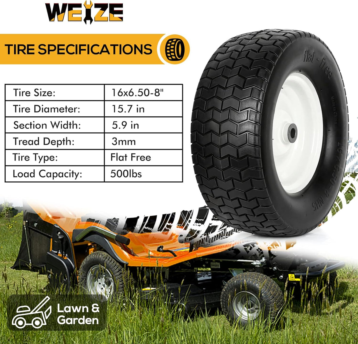 16x6.50-8 Lawn Tires with Rim, Set of 2 M3609
