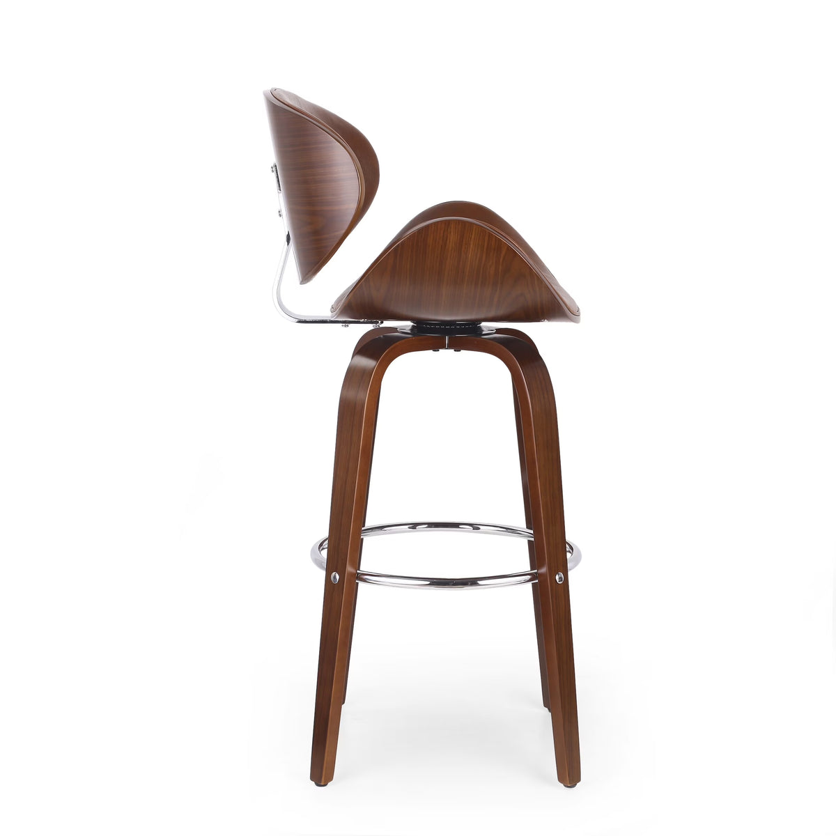 Walnut + Cognac Upholstered Swivel Barstool O93614