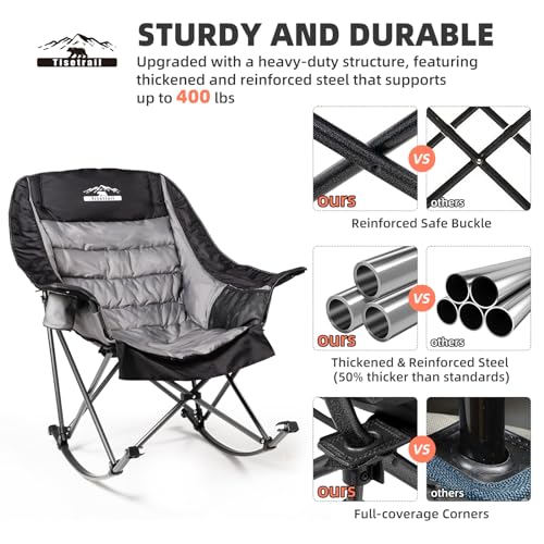 Oversized Padded Camping Chair with Cup Holder, Blue & Gray O81366