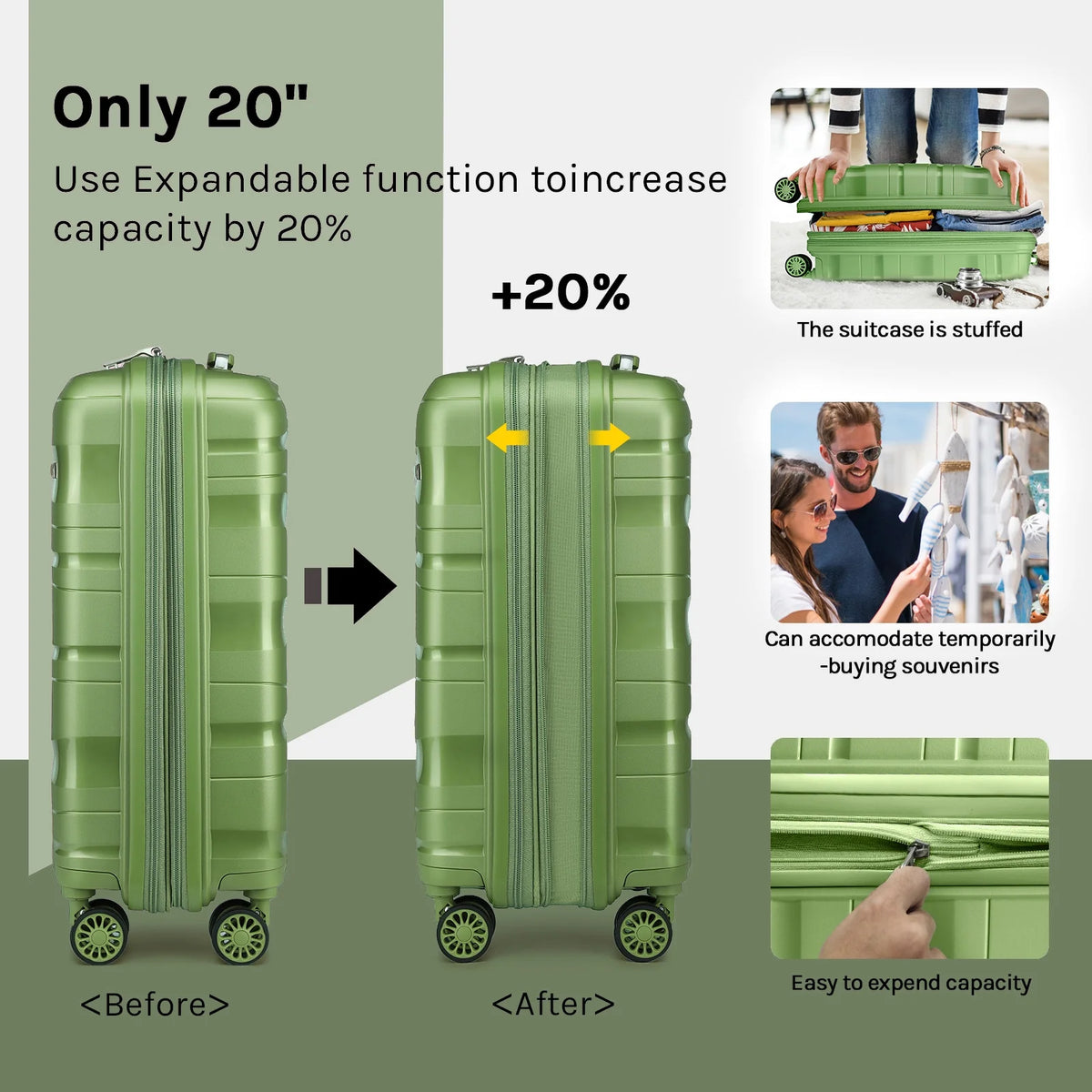 5 Luggage Sets PP Hardside Spinner Luggage Expandable Carry-on Suitcase P3294