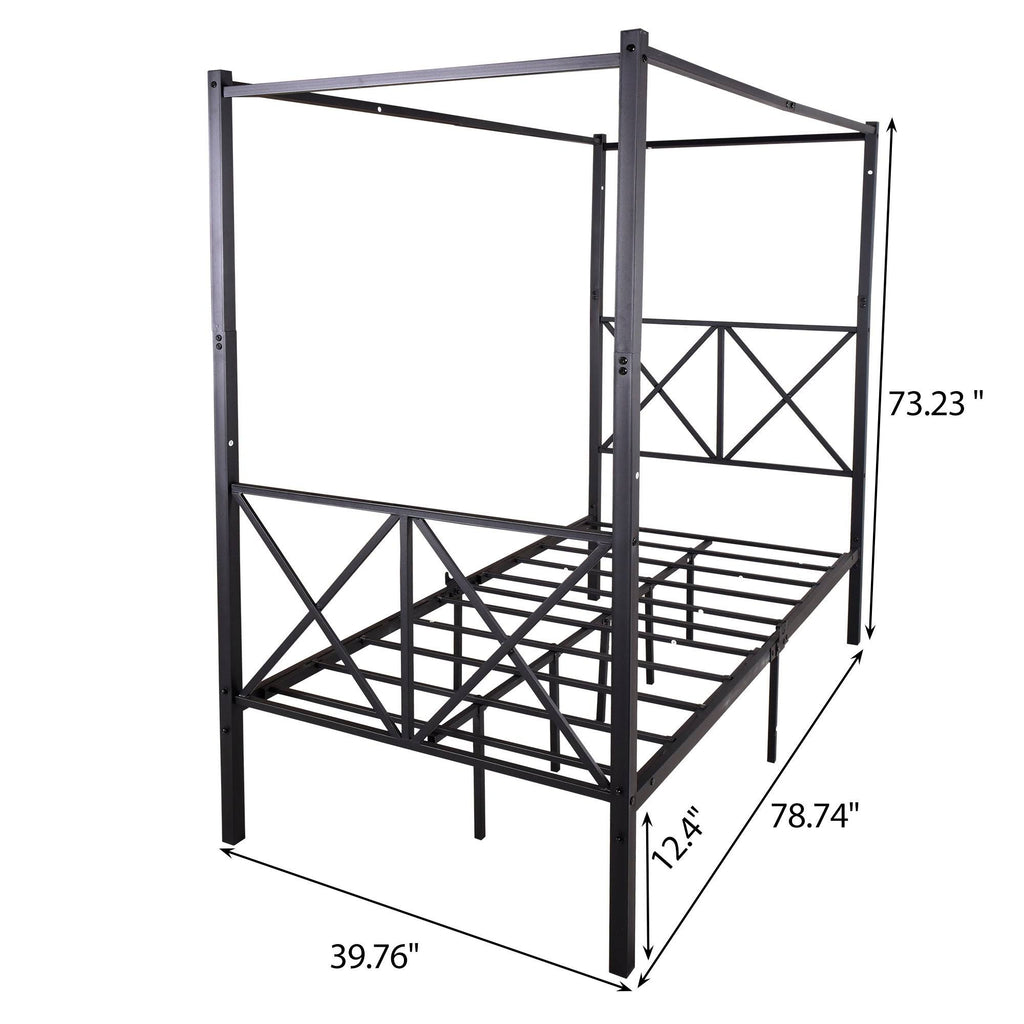 Twin Canopy Bed Frame with X Shaped Frame - Black B374513