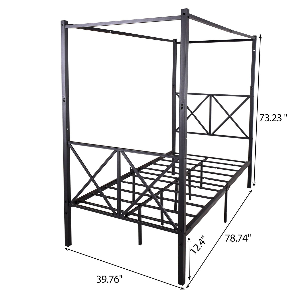 Twin Canopy Bed Frame with X Shaped Frame - Black B374513