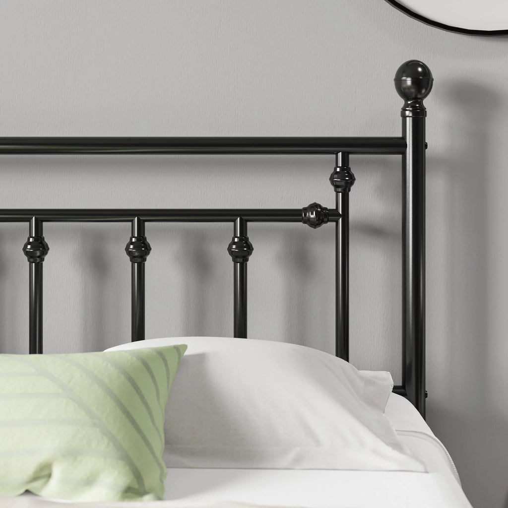 Full Size Black Iron Bed Frame with Headboard and Footboard O8103