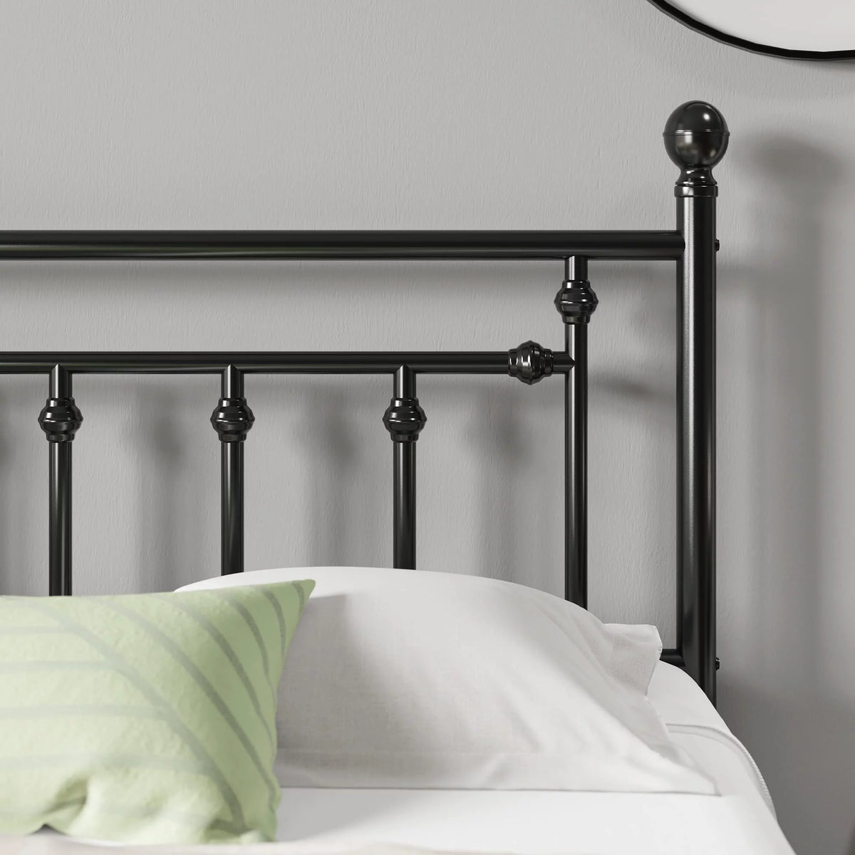 Full Size Black Iron Bed Frame with Headboard and Footboard O8103