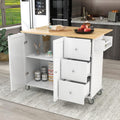 White Kitchen Island with 3 Drawers and Rolling Cart I6107