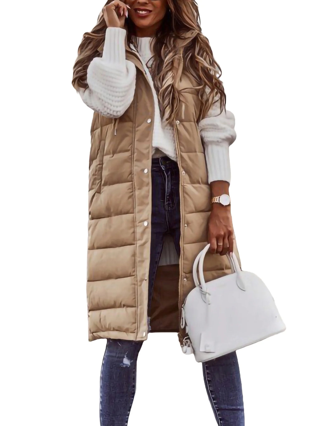Women's Hooded Down Vest Sleeveless Puffer Jacket with Pockets E8212