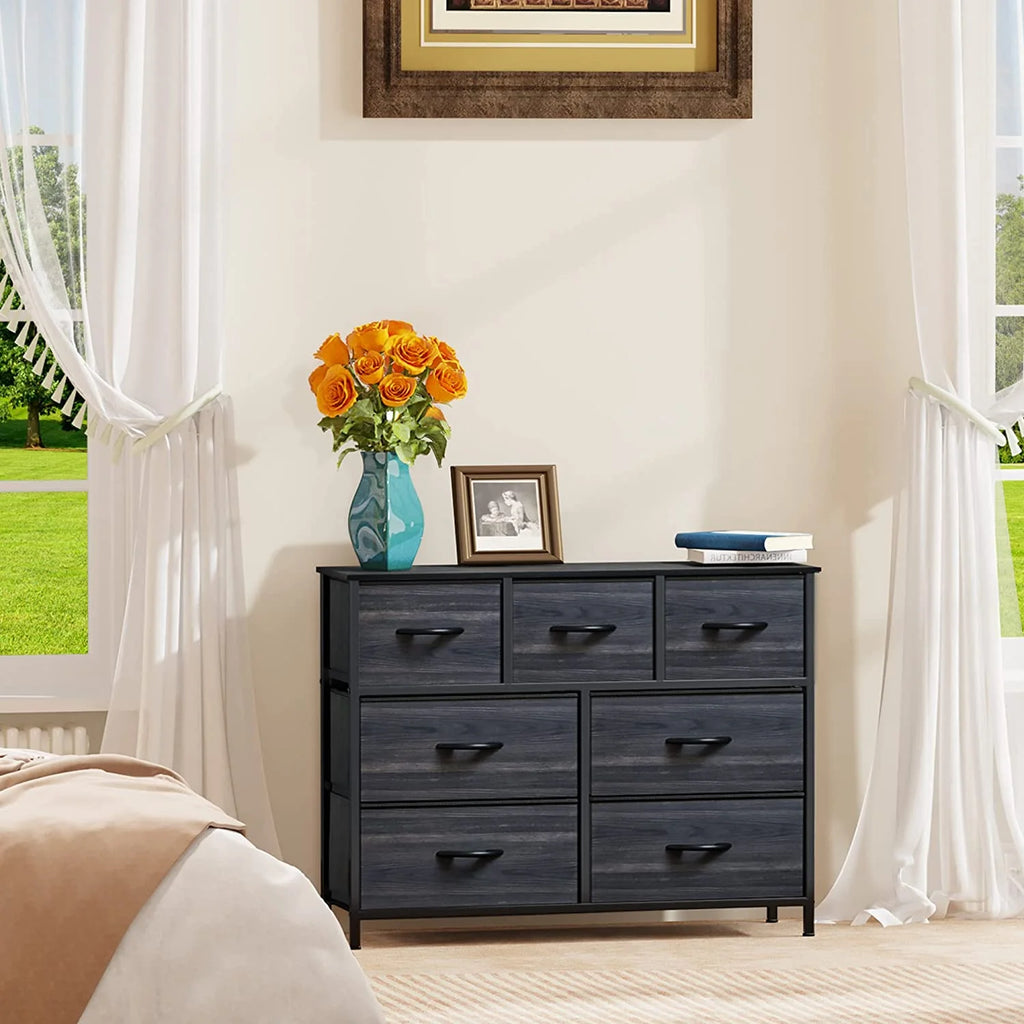 7 Drawer Fabric Dresser with Wooden Top C3072