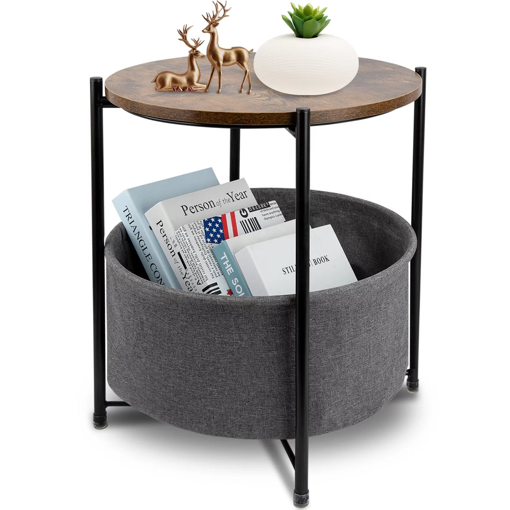 Round Side End Table with Fabric Storage Basket B74617