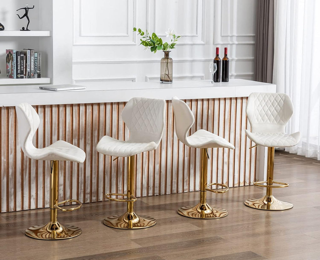 Cream Velvet Swivel Bar Stools Set of 4 S178