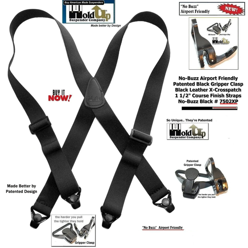 Black X-Back Suspenders with Gripper Clasps U390105