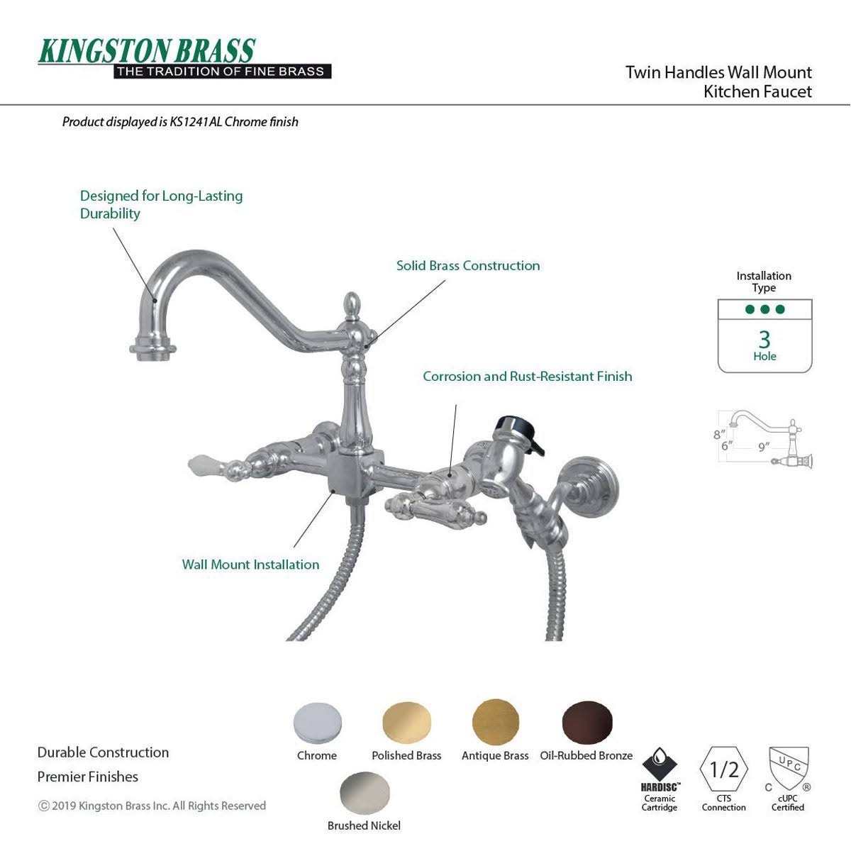 Polished Nickel Wall Mount Tub Filler Y337